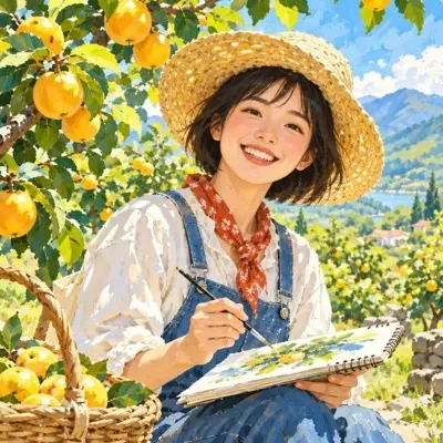 夏澄作者头像，戴草帽的果园作者插画