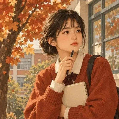 江北舟作者头像，秋日校园背景插画