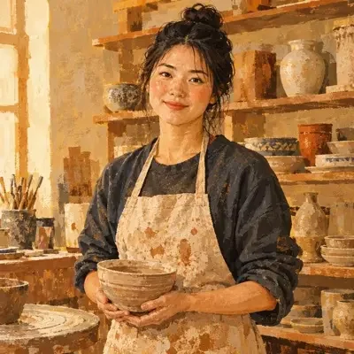 白砚作者头像，陶瓷工坊背景插画
