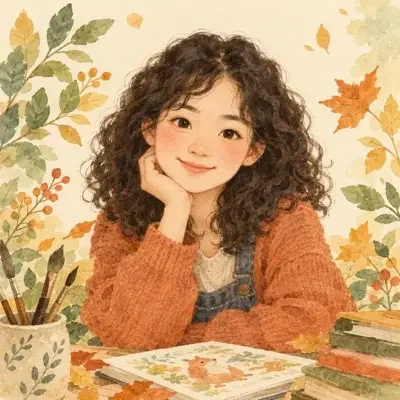 念念作者头像，水彩叶片环绕插画
